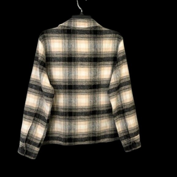 BB Dakota Black Tan Ivory Plaid Shaket Jacket Woman's Size Large - Picture 6 of 13